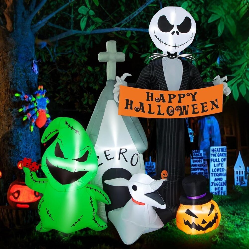 6FT Halloween Inflatable Outdoor Blow Up Skeleton &Green Monster Yard Garden